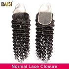 Кружевные бразильские волосы BAISI, 100% натуральные волосы, глубокая волна, свободная часть, Закрытие средней части, с детскими волосами