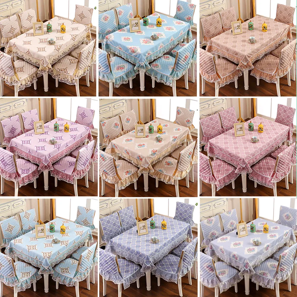 European non-slip dining table cloth round rectangle cover cushion 18 styles 1PCS tablecloth 6PCS chair bundle sale | Дом и сад