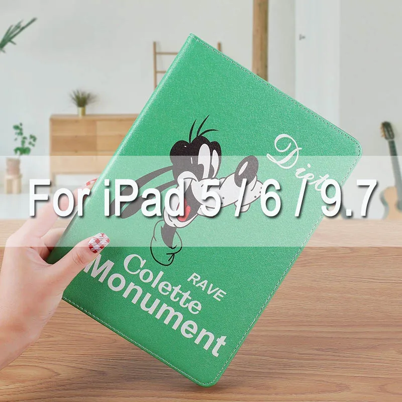 For iPad Air and 9.7 Роскошный мягкий чехол из искусственной кожи, милая мультяшная собачка для iPad Air 1/2, чехол для iPad, для iPad Pro 10,5, mini, автоматическое Пробуждение/сон - Цвет: For iPad Air and 9.7