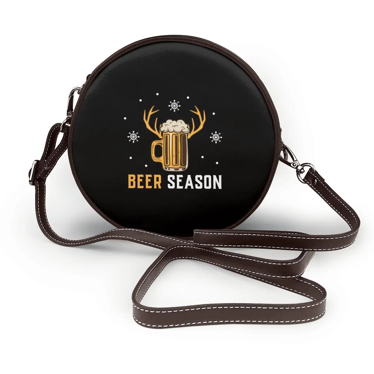 

Beer Shoulder Bag Student Gift Round Bag Reusable Leather Office Purse
