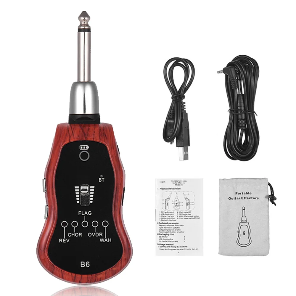 

B6 Guitar Effect Portable 5 in 1 REV-VHOR-FLAG-OVDR-WAH Bluetooth Effect with Power Status Indicator for Electric Guitar