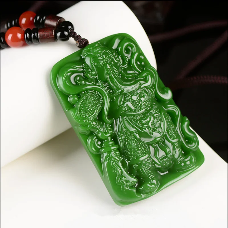 

Natural Green Hand-carved Guan Gong Jade Pendant Fashion Boutique Jewelry Men and Women Guan Yu Necklace Gift Accessories