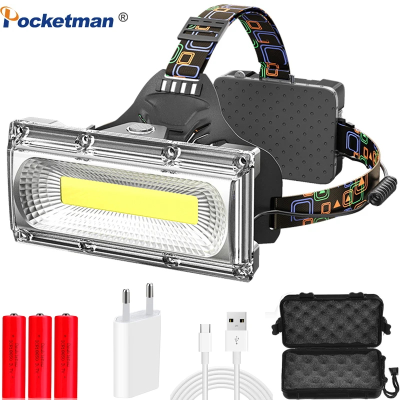 

Headlamp COB Strong light Rechargeable Super bright head-mounted flashlight outdoor LED long-range home miner led ultra light