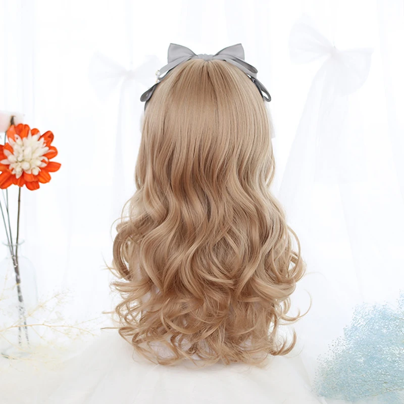 

LIANGMO synthetic mid-length curly wig brown/black/gold wavy wig with bangs synthetic heat-resistant fiber wig for white women