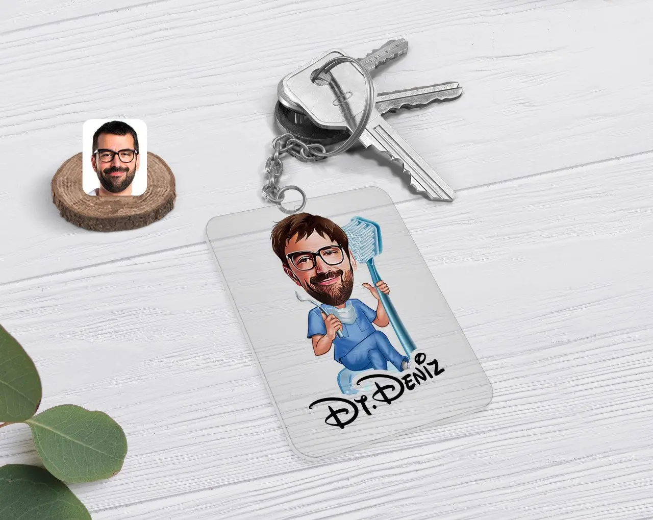 Personalized Men 'S Dentist Caricature Of Transparent Plexiglass Anahtarlık-2