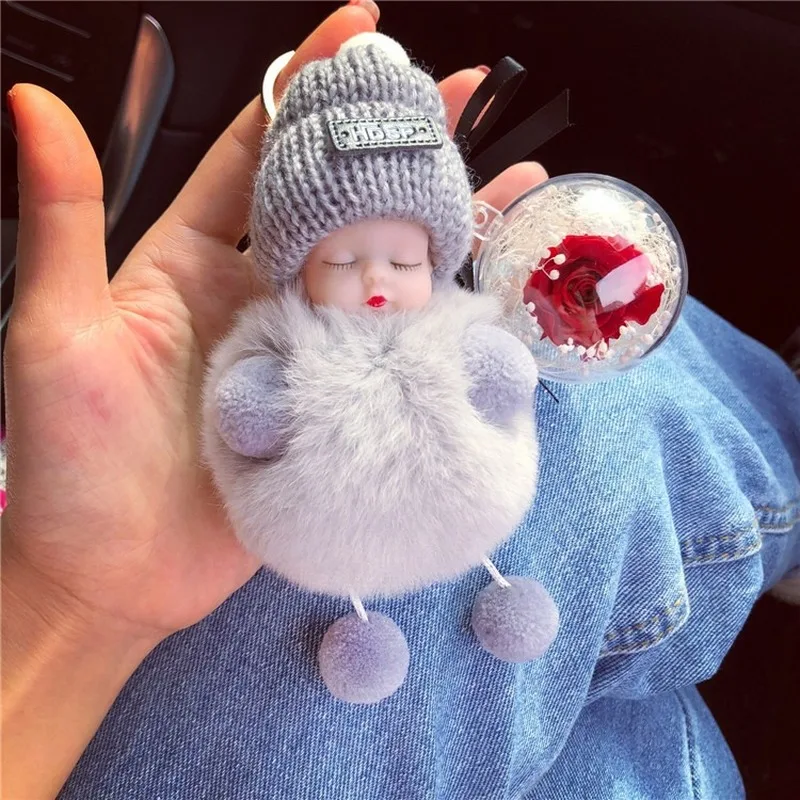 Милая кукла для сна украшение сумки женщин вечный цветок меховой шар мешок