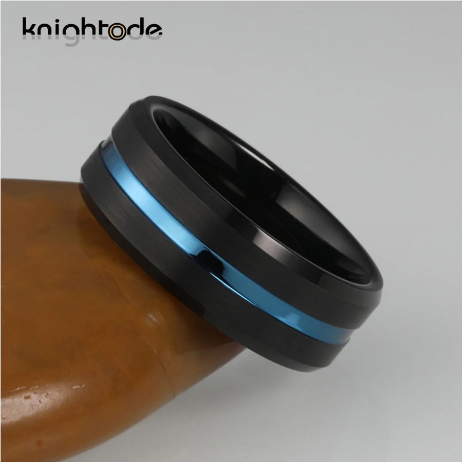 8 мм Мужской Женский черный вольфрам карбид обручальное кольцо модное с синим
