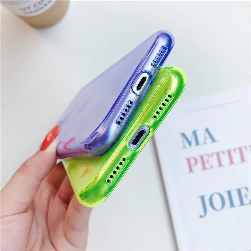 Неоновый флуоресцентный цветной чехол для телефона iphone 13 12 11 Pro Max Mini X XR XS 6 6S 7 8 Plus SE