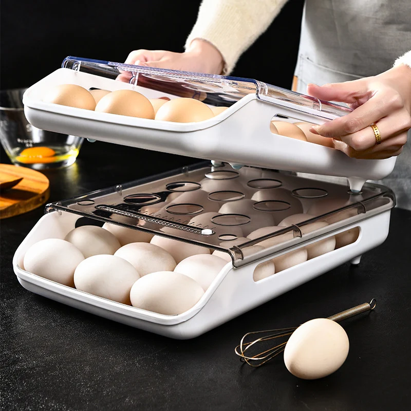

Egg Storage Box Single Layer With Lid Large Capacity Plastic Transparent Egg Case Multi-layer Stacking Organizador Dropshipping