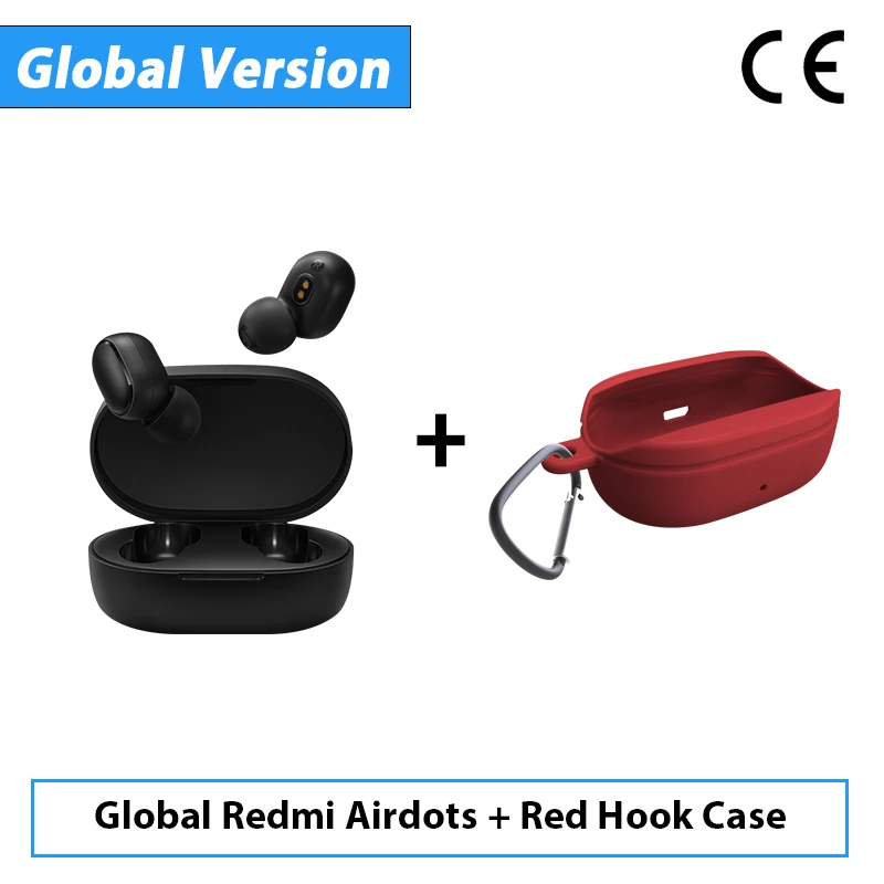 Add Red Hook Case Глобальная версия Xiaomi Redmi Airdots TWS Bluetooth наушники стерео бас Bluetooth 5,0 с микрофоном громкой связи Наушники AI - Цвет: Add Red Hook Case