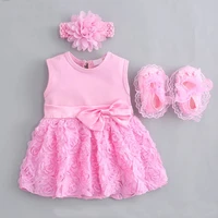 baby girls infant newborn dress summer kids wedding party birthday outfits 1 2 years dress headband shoes set christening gown