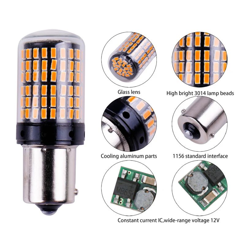 

1PCS Car Turn Signal Light T20 7440 W21W LED Bulbs 3014 144smd Led CanBus No Error 1156 BA15S P21W BAU15S PY21W Turning Lamp