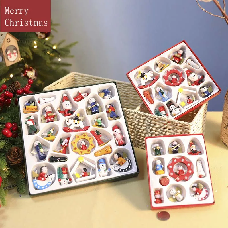 Christmas gift ，Wooden Santa Claus tree decorations set， painted pendant，gift for children | Дом и сад