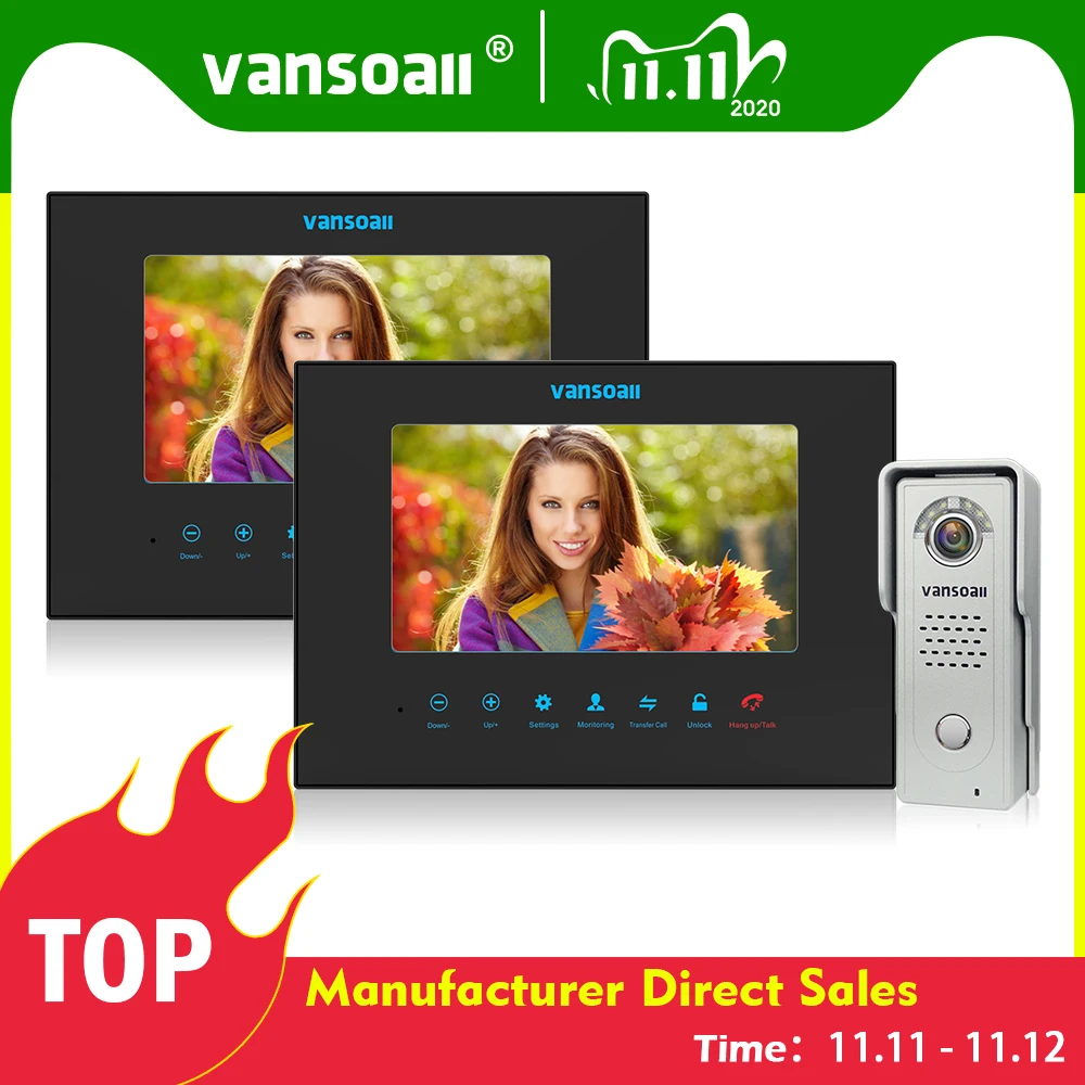Видеодомофон VANSOALL 7-дюймовый ЖК-дисплей видеодомофон камера sd-карта Hands-free
