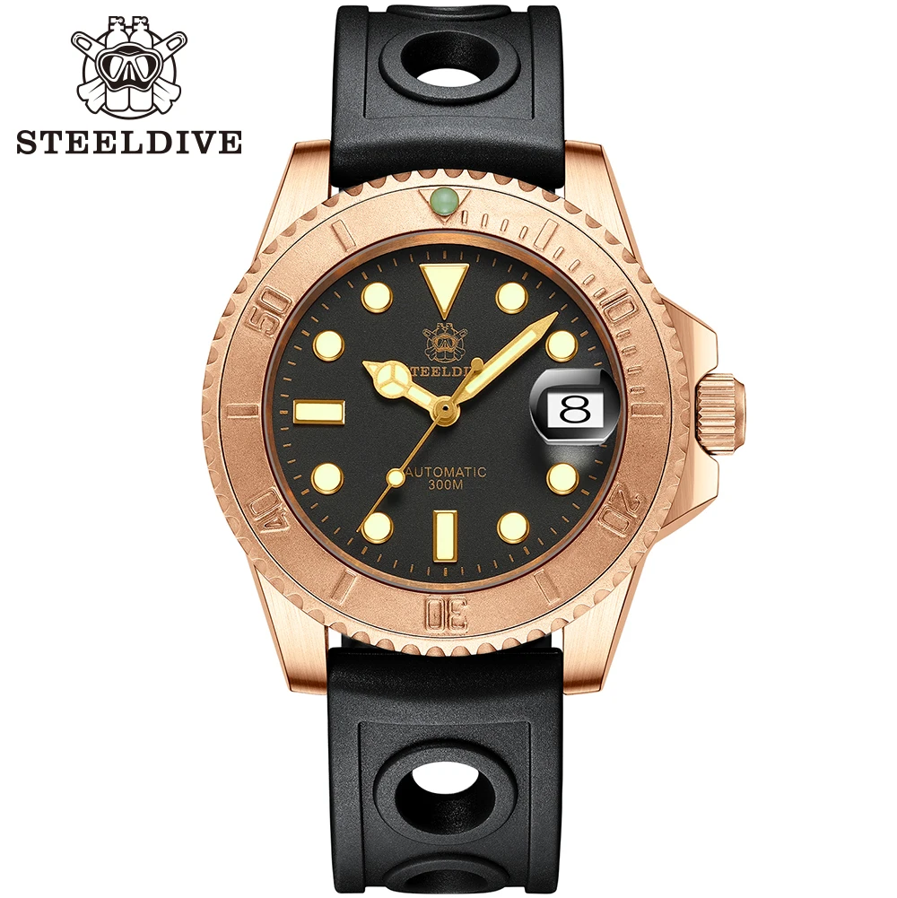 

STEELDIVE Sapphire Men's Brass Diver Watch 41MM Black Dial Luminous Bronze Rotating Bezel 200M Water Resistance Automatic Watch