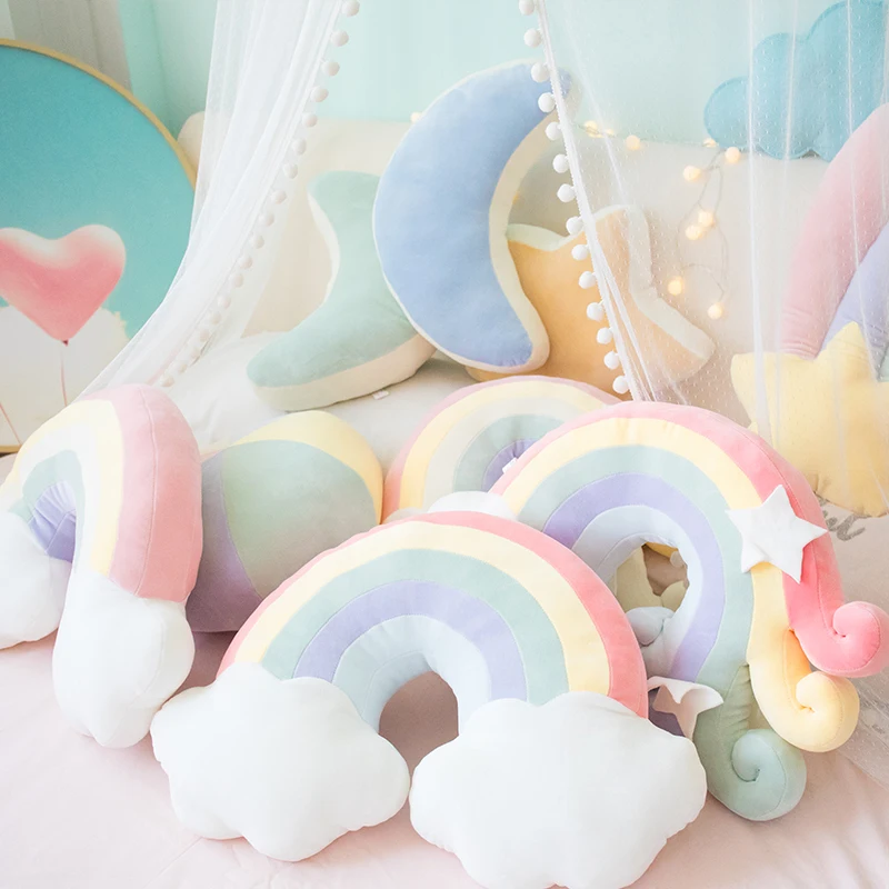 

candy color cloud star moon rainbow pillow round shape stuffed soft ball pillow cushion home sofa decor pillow gift for friend