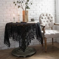 modern retro black beige hand crochet pendant tassel big table cloth placemat home minimalist style christmas wedding tapete