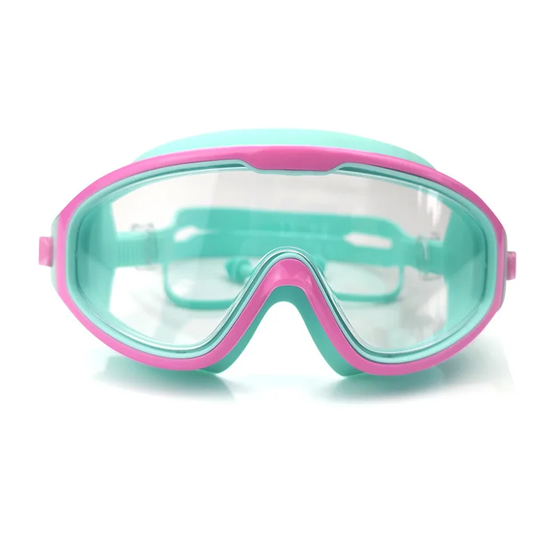 

Silicone Large Frame Swimming Surfing Glasses For Kids HD Waterproof And Anti-fog Diving Eyewears Adjustable Band With Earplugs