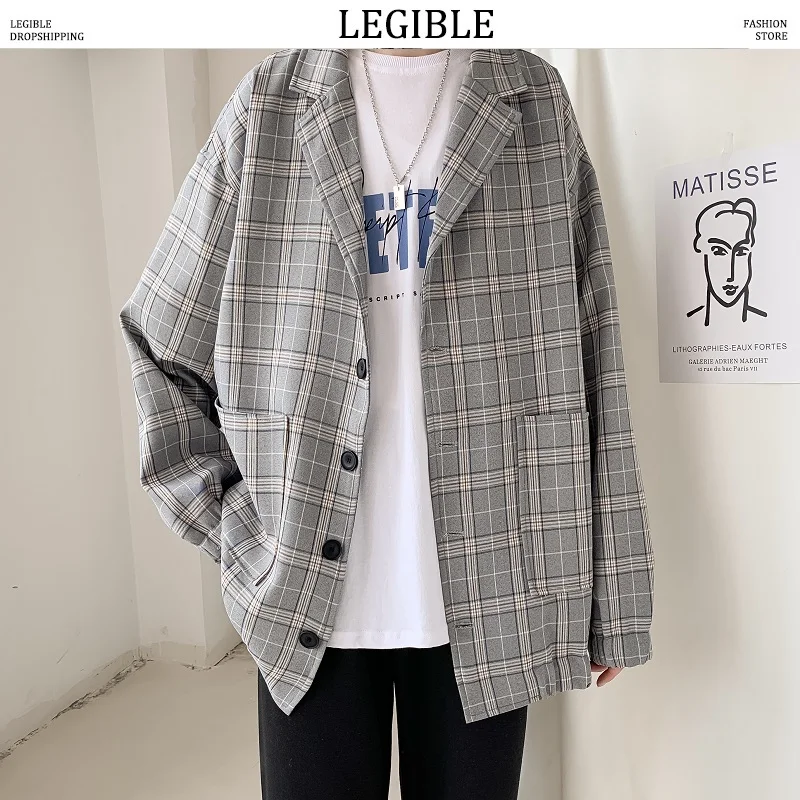 Куртка LEGIBLE мужская оверсайз уличная одежда в клетку повседневный пиджак
