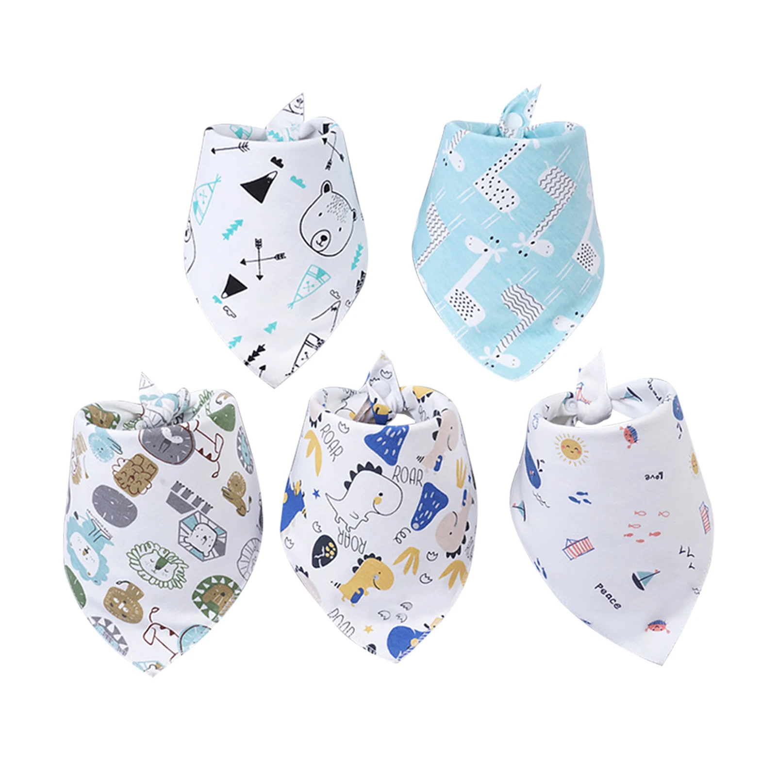 

5pcs Soft Baby Bibs Adjustable Size Cartoon Super Absorbent Bandana Summer Apron Feeding Saliva Towel Cute Lining Newborn