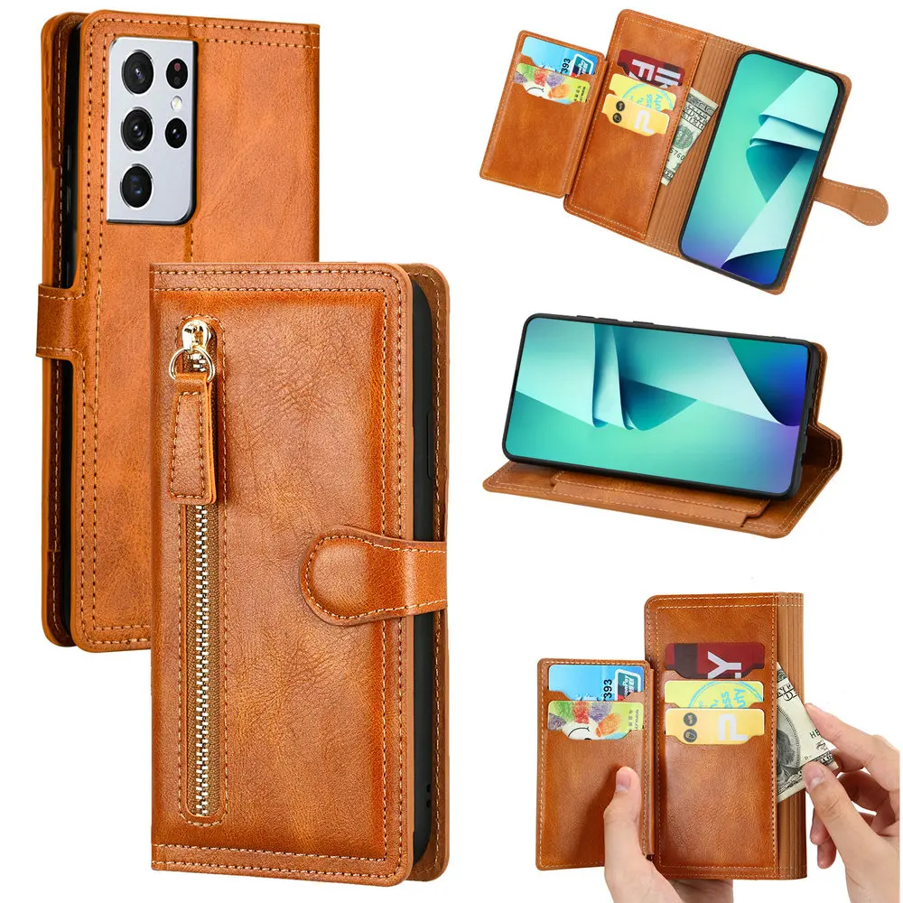 

Zipper Leather Card Slot Flip Case for Samsung S21 Ultra S 21 Plus 5G Luxury Cover Coque for Samsung Galaxy S21 Etui A12 A52 A72