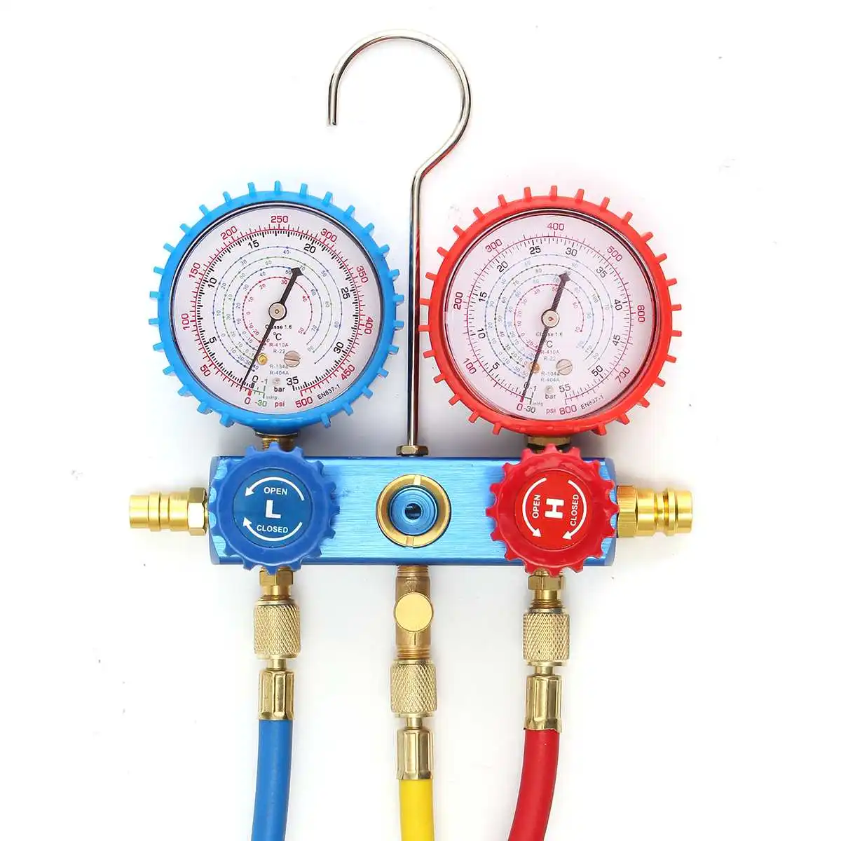 

Car Air-Conditioning Manifold Gauge Set for R134A Refrigeration 90cm Refrigerant Charging Hose with 2 Quick Coupler Gauge Kit