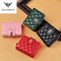 williampolo full grain leather short wallet women fashion casual credit card holder coin purses business sheepskin