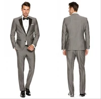 custom made grey men suits brown lapel slim fit wedding suits for groom groomsmen prom formal party suits jacketpants