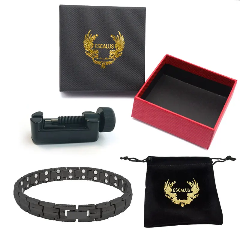 Add box MBT073B Escalus мощный 3000+ Гаусс Магнитный терапевтический браслет-артрит облегчение боли и карпальный туннель-черный титановый браслет для здоровья - Metal Color: Add box MBT073B