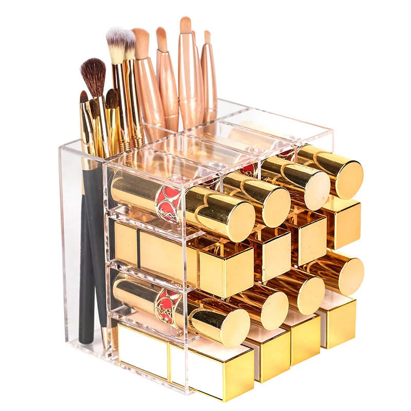 Acrylic Makeup Brush Tools Holder 16 Slots Lipstick Box Display Stand Lip Gloss Sundry Storage Cosmetic Organizer | Дом и сад