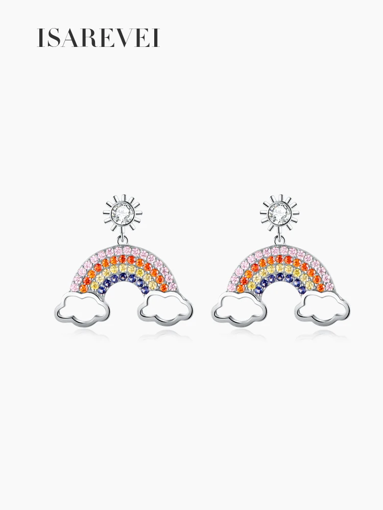 Rainbow Drop Earrings 925 Sterling Silver Pixel Charm Zircon Earrings Jewelry Accessories For Women