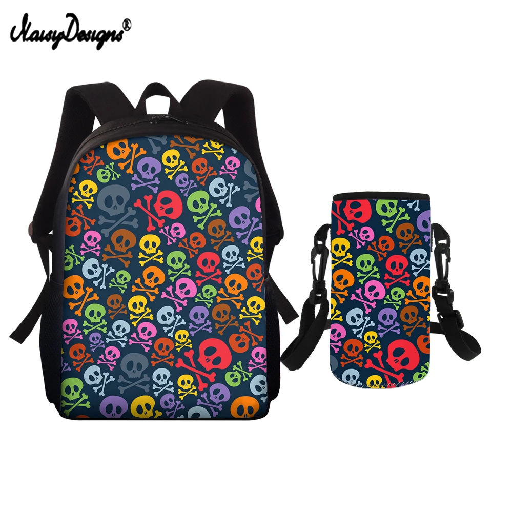 

NOISYDESIGNS Colorful Skull Avatar Print Boys Girls School Bags Set Primary Student Schoolbag Kids Backpack with Water Cup Cover