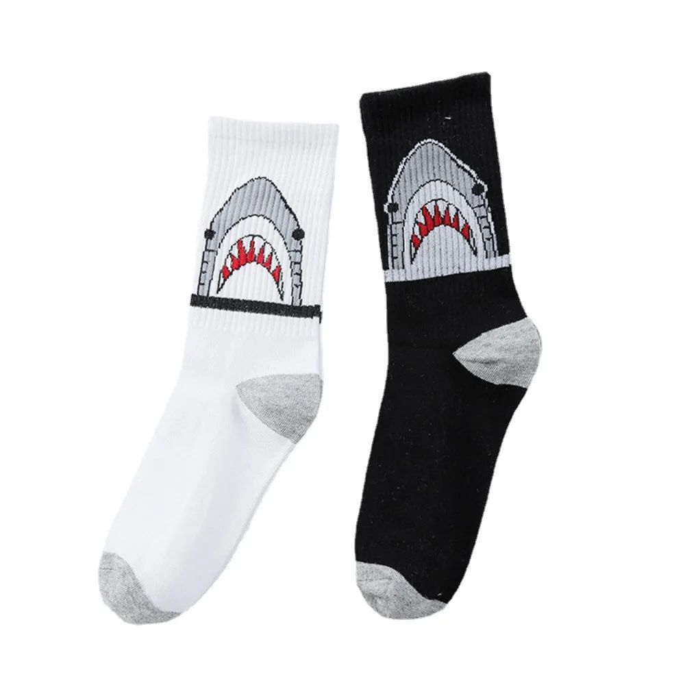 

Harajuku Shark Pattern Basketball Sport Socks Fashion Street Hip Hop Skateboard Sock Men Women Cartoon Couples Soxs Cotton Sock