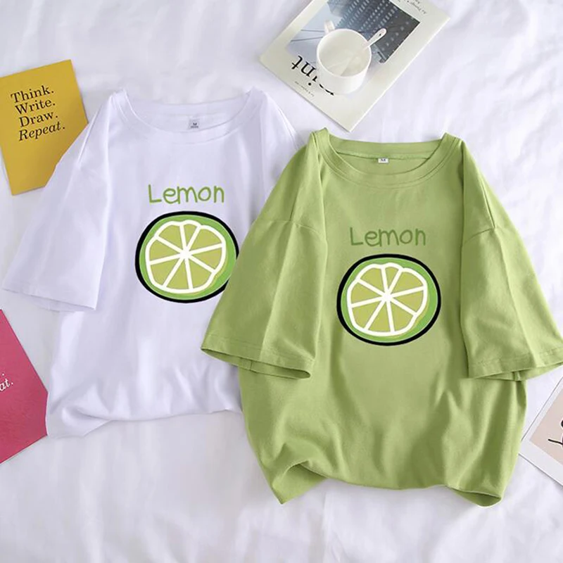 Женские футболки с короткими рукавами свободные принтом авокадо и лимона в стиле