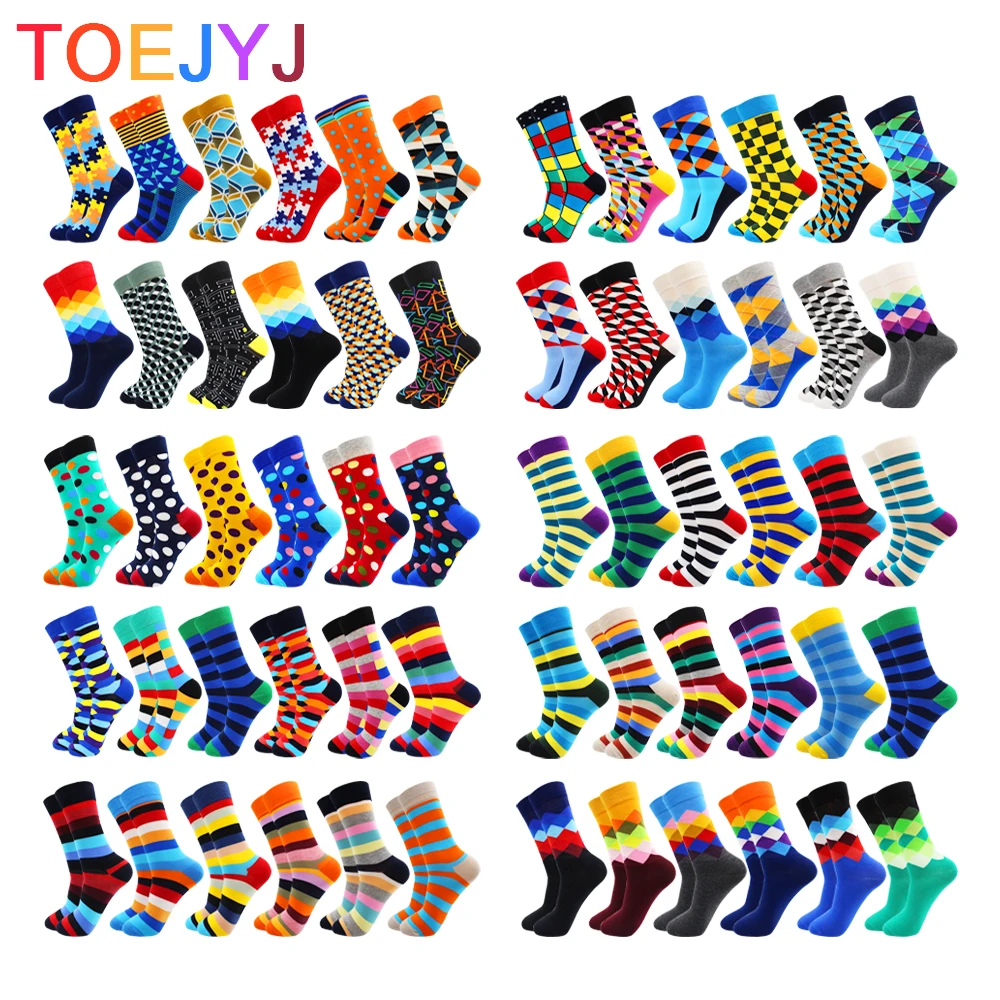 

6-12 Pairs Colorfui Cotton Fashion Casual Women and Men Funny Socks Stripe Grid Geometry Fun Dress Socks