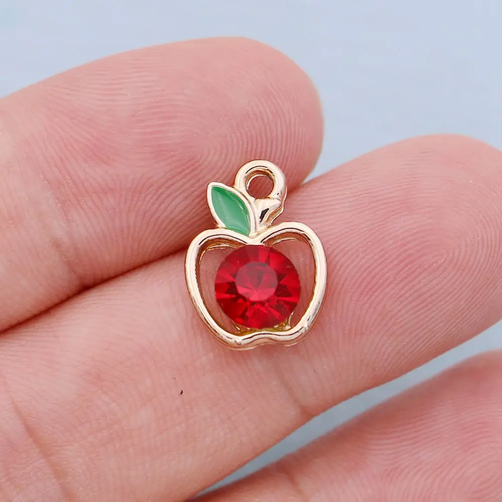6 шт. Позолоченные Красные кристаллы яблоко Подвески для изготовления ювелирных