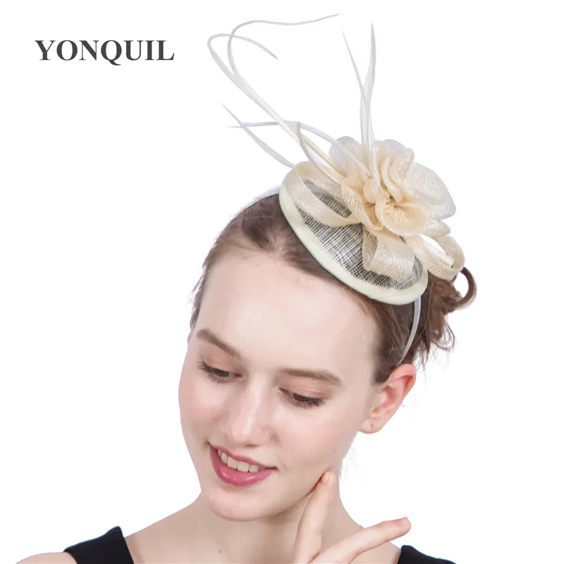 Элегантная женская свадебная Коктейльная шляпка Вуалетка с цветами перьями