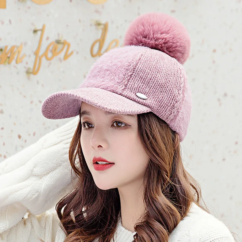 USPOP 2019 зимние шапки Женская бейсбольная кепка бархатные вязаные бейсболки теплые
