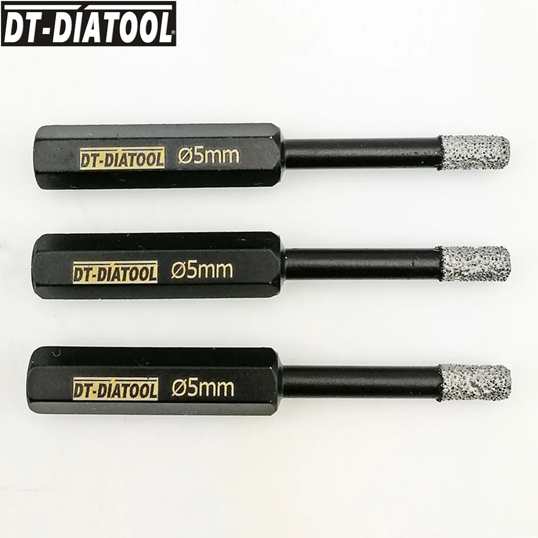 

DT-DIATOOL 3pcs/pk Dia 5/6/8/10/12mm Dry Vacuum Brazed Hex Shank Diamond Drill Core Bits Ceramic Tile Marble Drilling Hole Saw