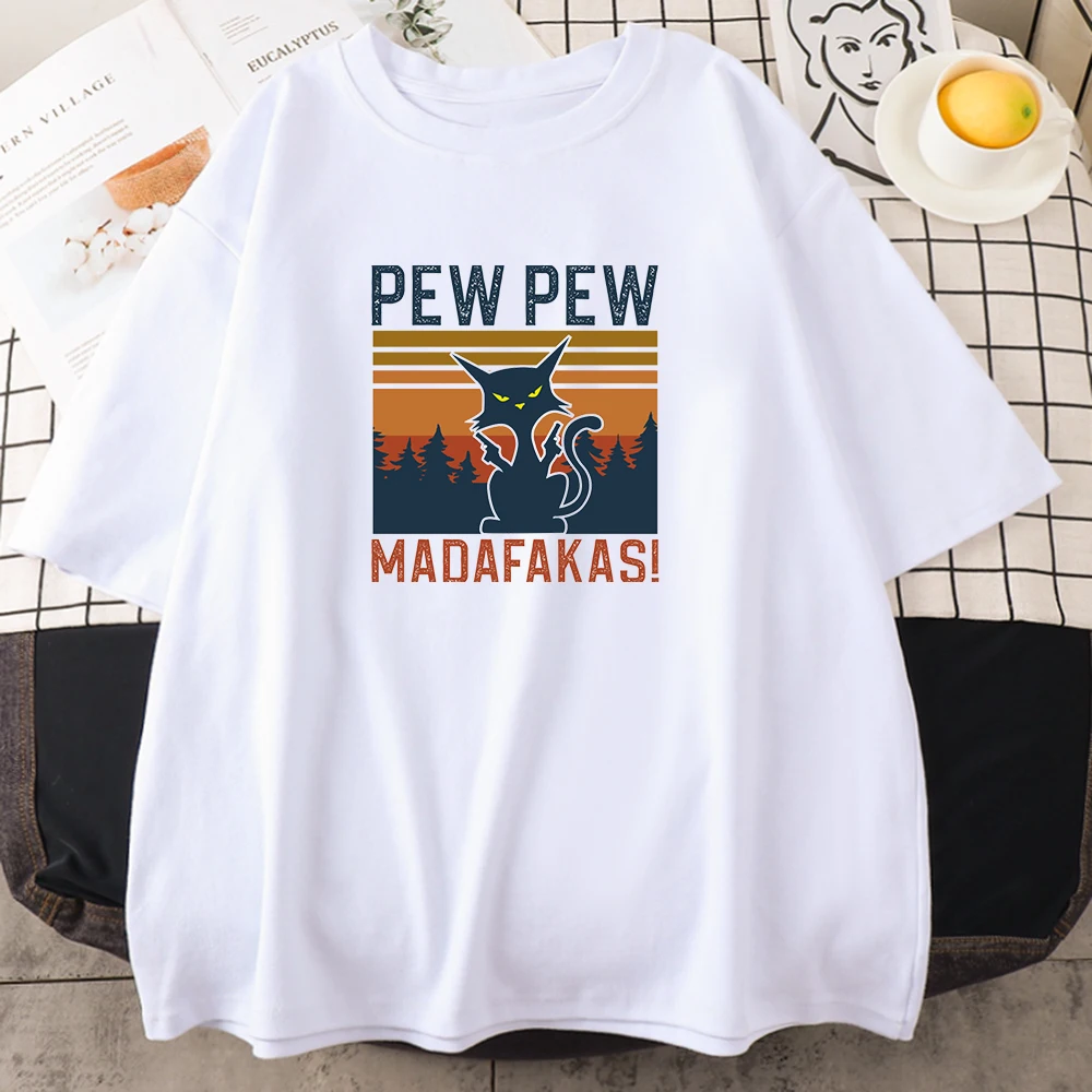 Забавная крутая футболка Pew Madafakas с принтом кошки, мужская стильная футболка с круглым вырезом, модная одежда с круглым вырезом, Мужская Улич...