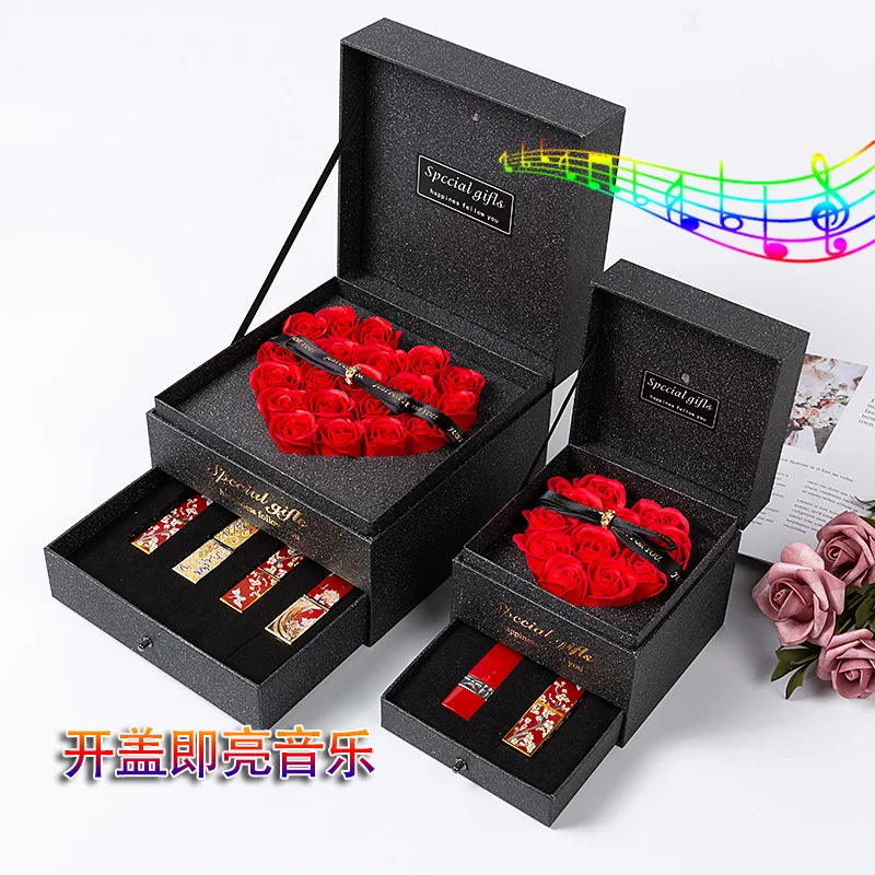 

Artificial Rose New Year Christmas Valentine's Day Gift Box Lipstick Gift Box 520 Music Box Flower Eternal Life Perfume Box Gift