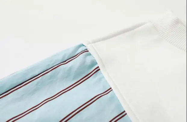 

Women's loose casual pullovers fleece Lady spring autumn lace-up striped shirt patchwork Female o-neck mid-length Tops TB4031