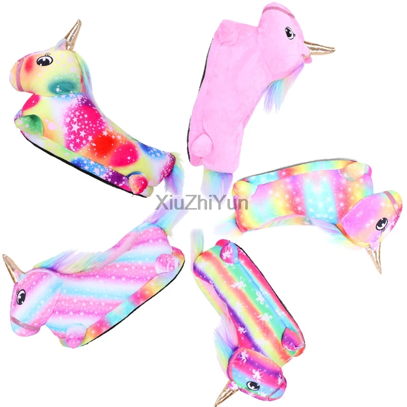 Кроссовки для девочек мягкие плюшевые тапки мультяшный единорог Ститч панда