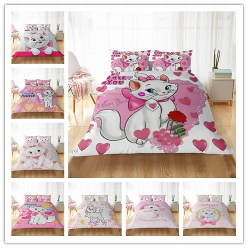 

Cartoon Cute Marie Cat Bedding Sets US Queen AU EU Bed Linen Children Girls Comforter Duvet cover Pillowcase Christmas Bed Set