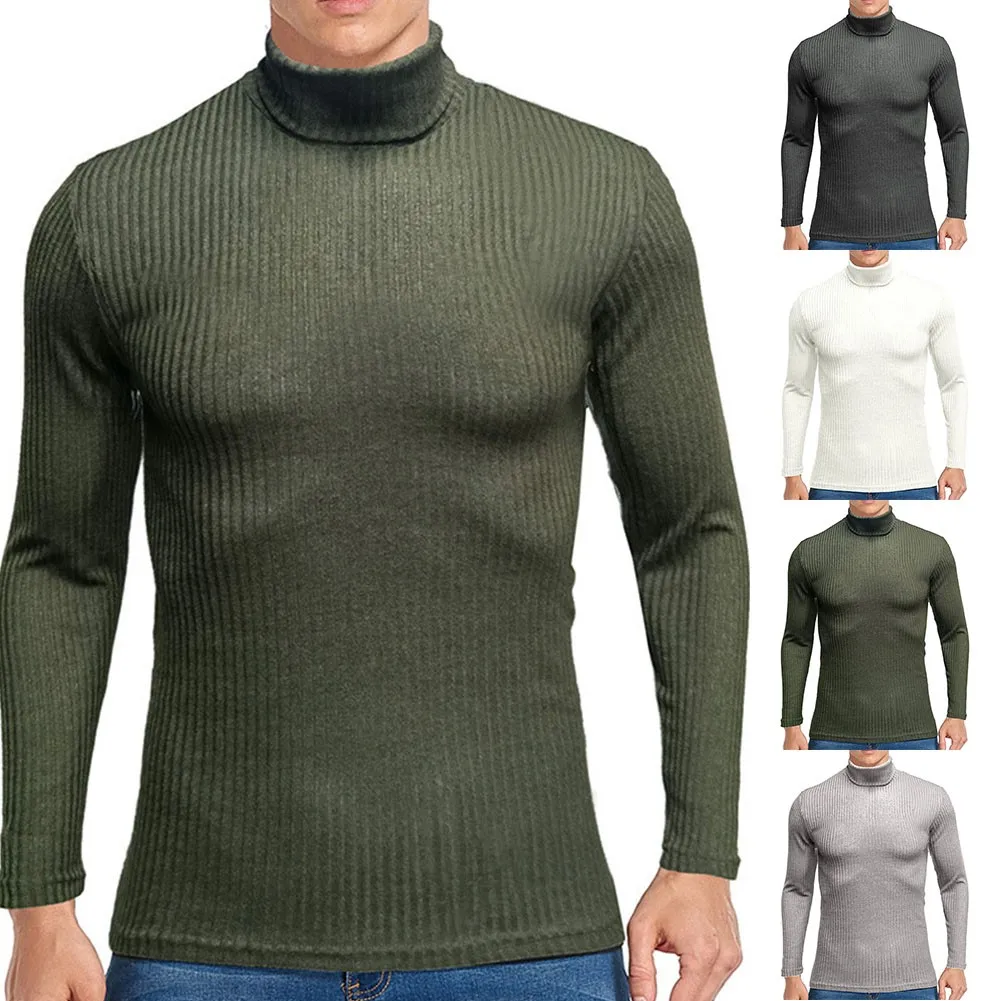 

Men Winter High-Neck Long-Sleeved Pullover Solid Color Sweater Bottoming Shirt Casual Half High Thermal Underwear Warm Fashion