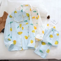 springautumn pajamas set women pure cotton crepe fresh mango long sleeve sleepwear for ladies loose comfy thin summer home wear