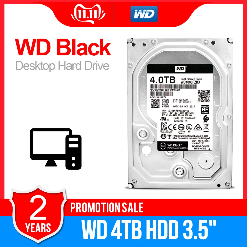 Жесткий диск Western Digital WD Black 4 ТБ 3 5 дюйма HDD для настольных ПК жесткий игр Hdd 7200