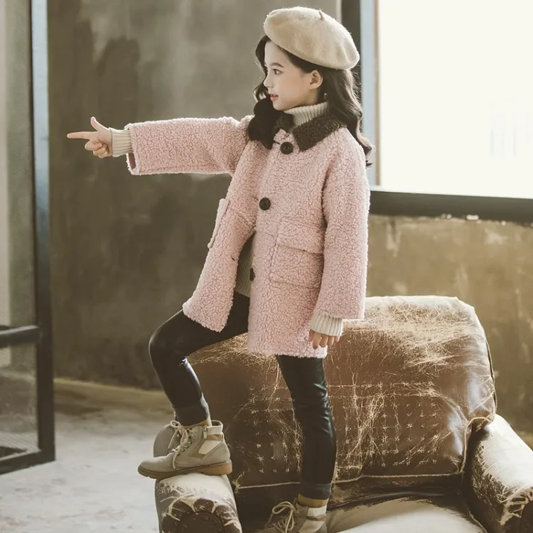 2020 Autumn Winter New Arrival Korean Version pure color woolen warm fashion thickened coat for cute sweet baby girls |