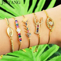 juwang ethnic evil eye charm bracelets for women men rainbow cubic zirconia mosaic pull out adjustable chain bracelets jewelry