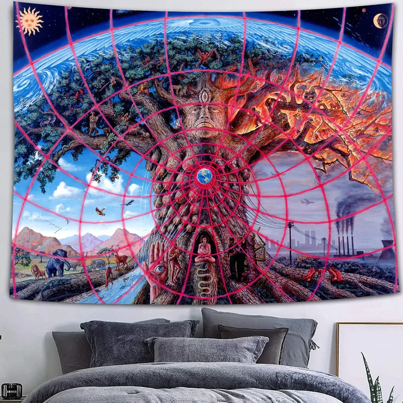 

Mushroom Forest Castle Tapestry Psychedelic Fairy Tale Colorful Butterfly Wall Hanging Family Dormitory Fantasy Wall Decoration